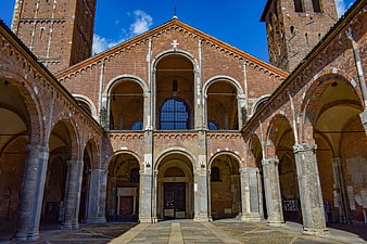 Basilica of Sant'Ambrogio Courtyard in Milan, Italy