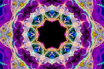 Vibrant purple kaleidoscope pattern with black center