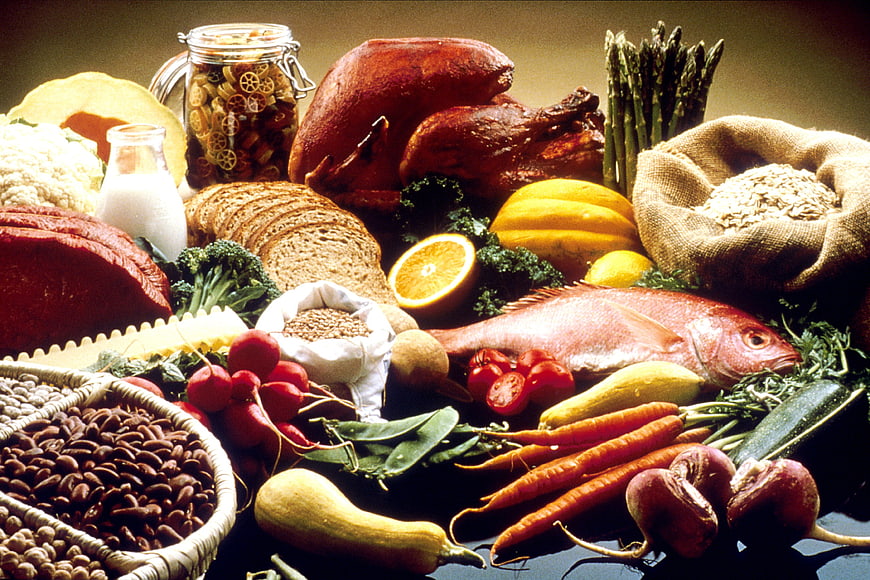 Abundant variety of fresh healthy food and ingredients