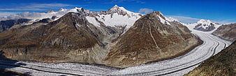 Panoramic View of Grosser Aletsch Glacier and Snowy Alps
