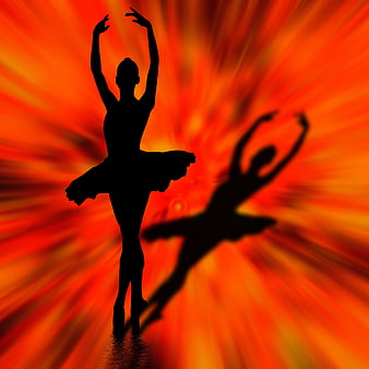 Ballet Dancer Silhouettes Against Vibrant Orange Radial Background