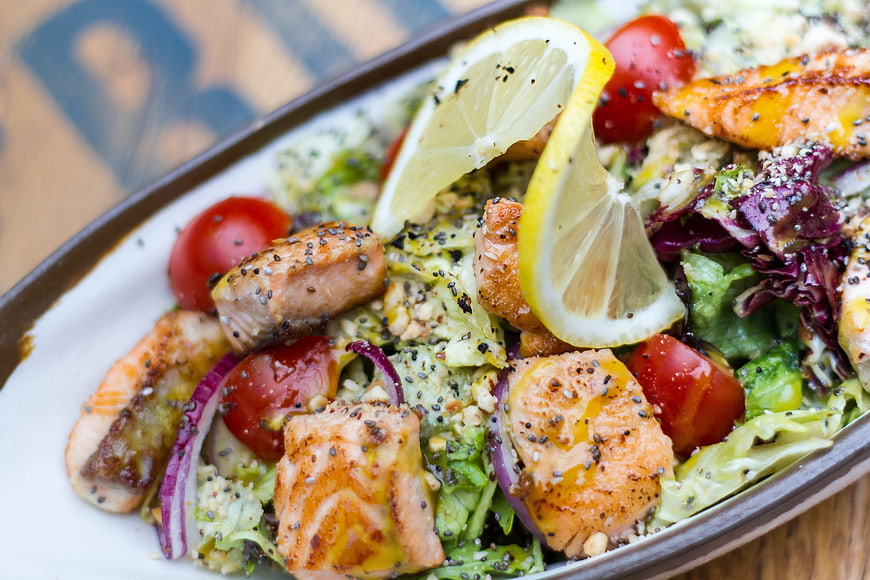 Grilled Salmon Salad with Lemon and Vegetables