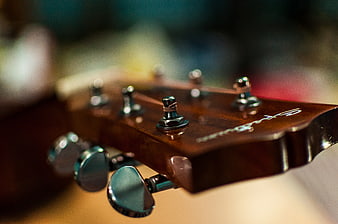 Close-up of Guitar Headstock with Tuning Pegs