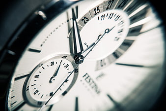 Close-up of luxury chronograph watch face with subdials