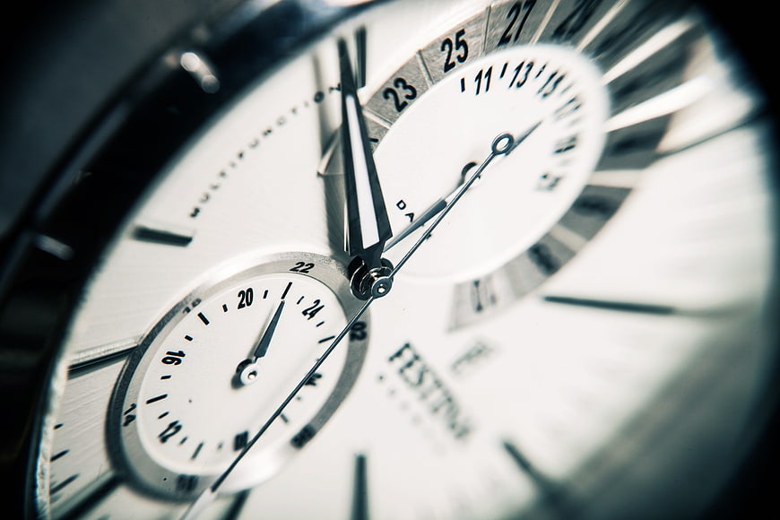 Close-up of luxury chronograph watch face with subdials