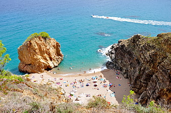 High Angle View of Secluded Beach Cove with Turquoise Water