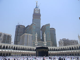Kaaba and Abraj Al Bait Clock Tower in Mecca