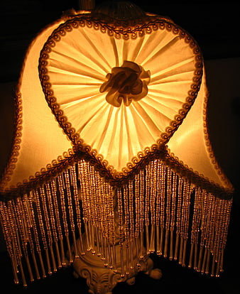 Vintage Heart-Shaped Lampshade with Beaded Fringe