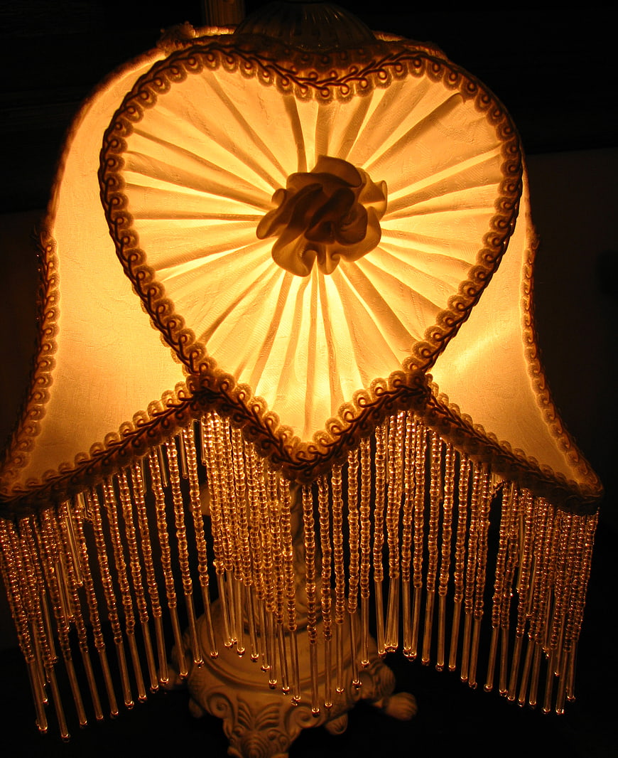 Vintage Heart-Shaped Lampshade with Beaded Fringe