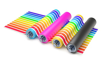 CMYK Printing Rolls and Color Chart 3D Render