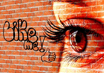 Like Me Graffiti on Brick Wall with Eye Overlay