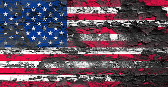Grungy American Flag on Weathered Wood Texture