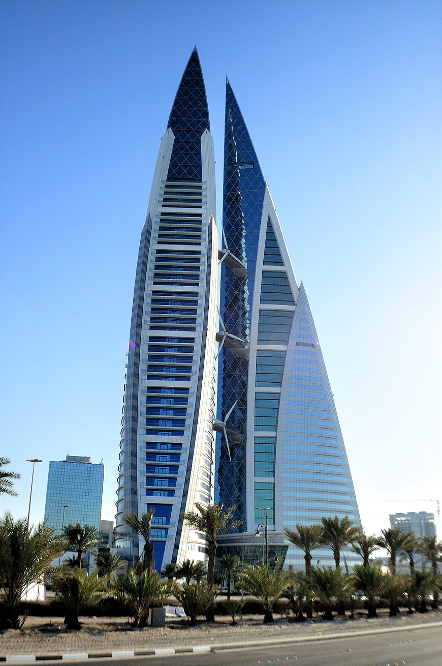 Bahrain World Trade Center Skyscrapers with Wind Turbines