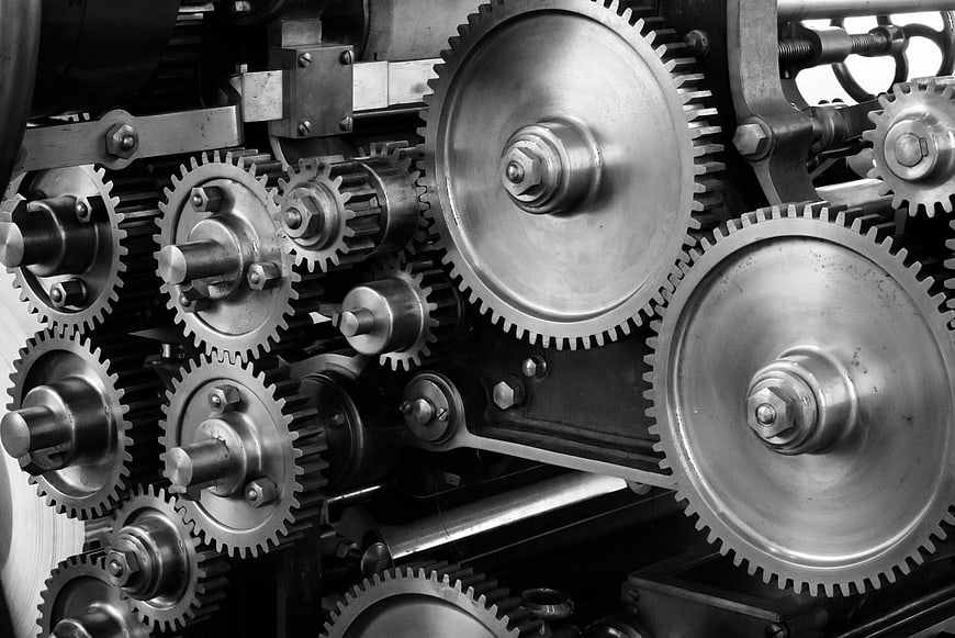 Black and White Close-Up of Industrial Metal Gears