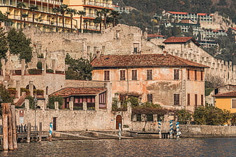 Historic waterfront architecture in Limone sul Garda, Italy