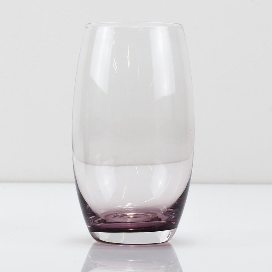 Elegant Stemless Glass with Purple Base on White Background