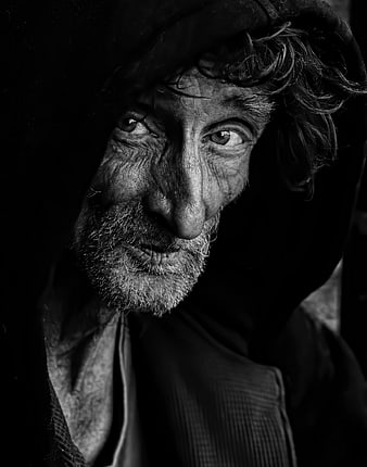 Dramatic Black and White Portrait of Weathered Man