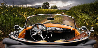 Vintage Porsche 356 Speedster Interior with Golf Clubs