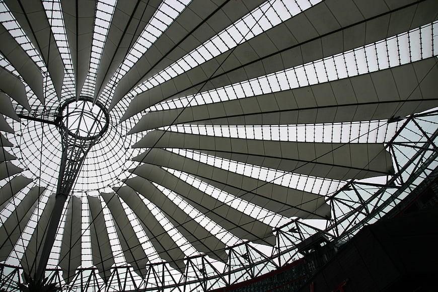 Low angle view of modern glass dome roof architecture