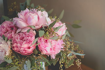 Soft Pink Peonies and Eucalyptus Floral Arrangement