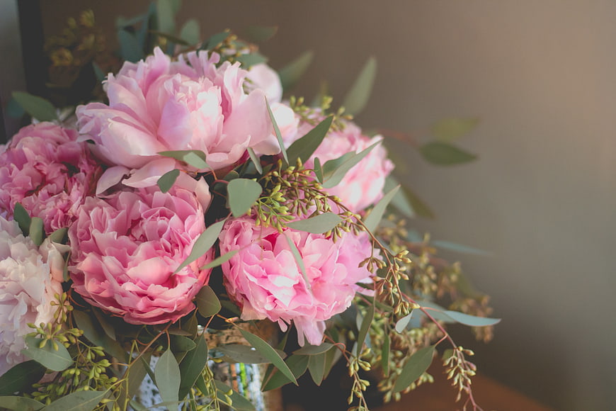 Soft Pink Peonies and Eucalyptus Floral Arrangement