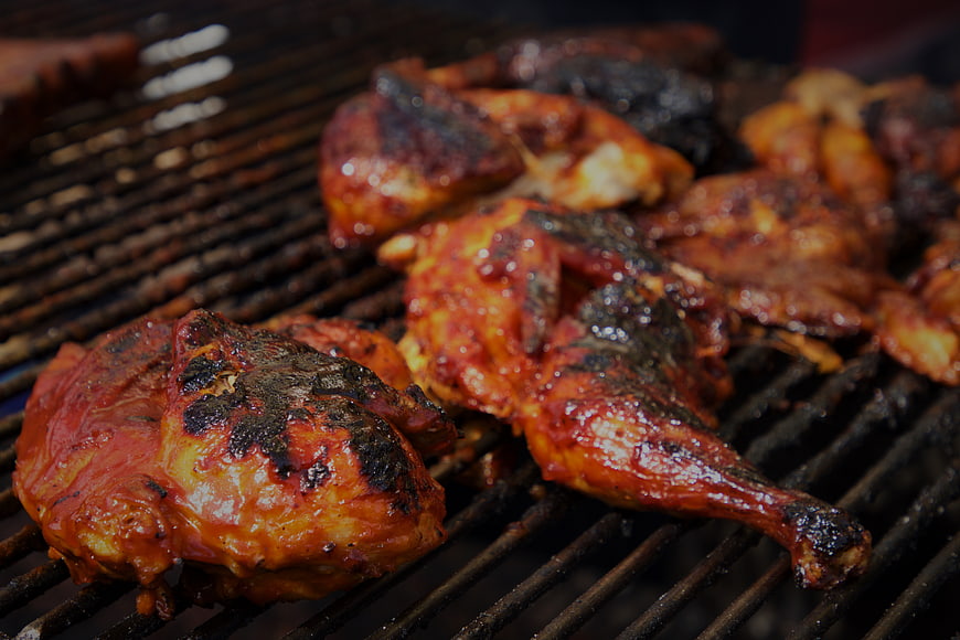 Close-up of Grilled Chicken on BBQ Grill