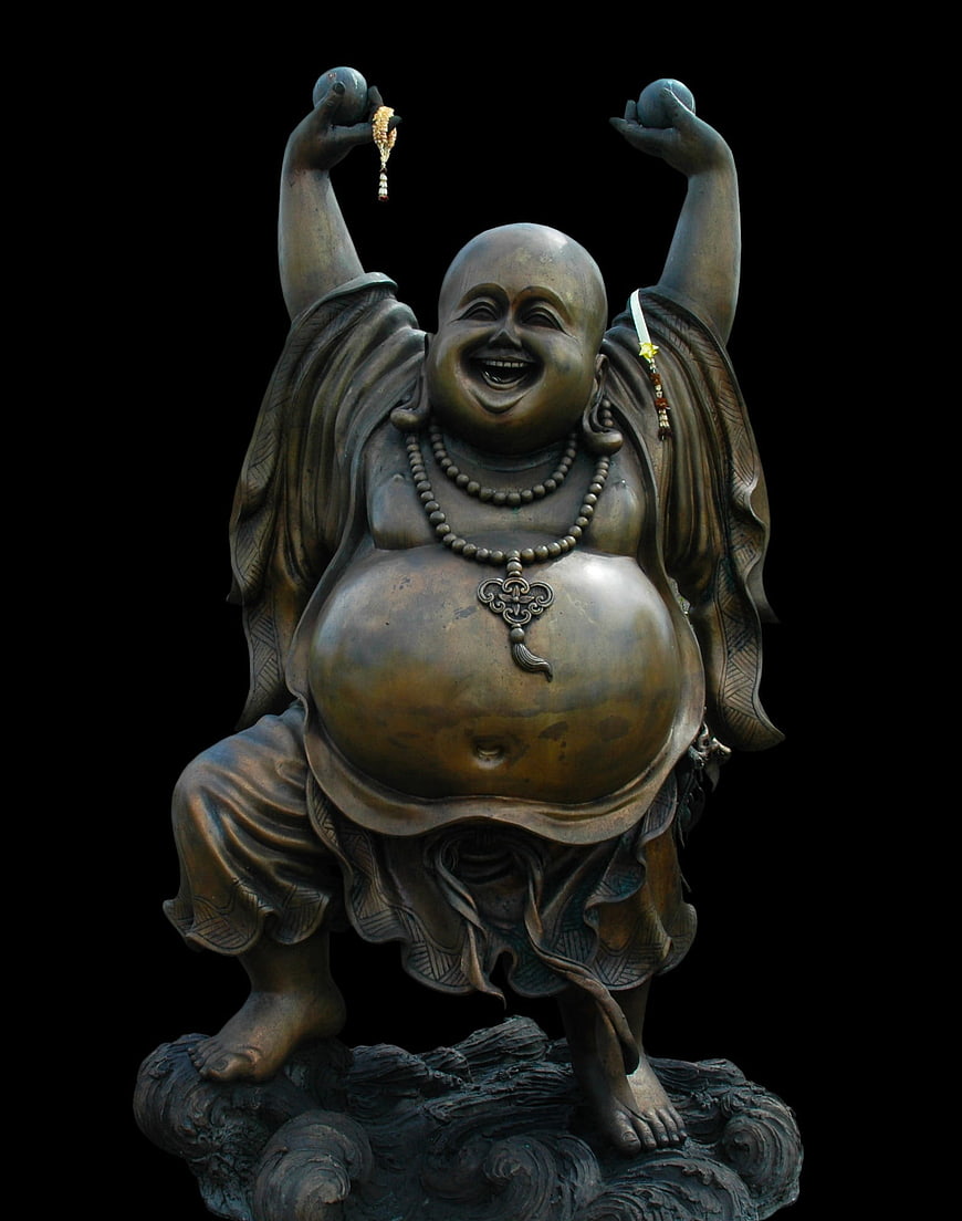Bronze Laughing Buddha Statue with Raised Arms