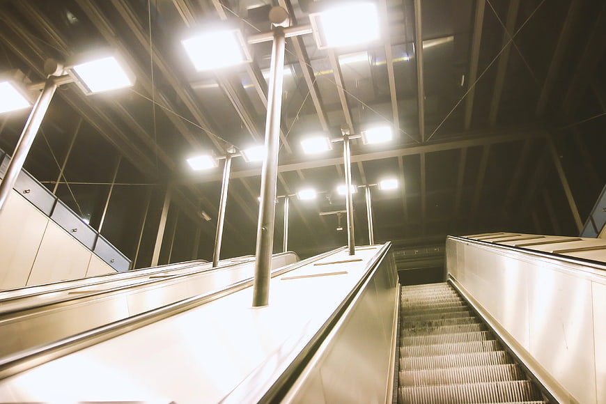 Low Angle View of Empty Escalator in Modern Station