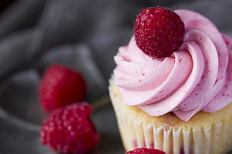 Close-up of Raspberry Cupcake with Pink Frosting