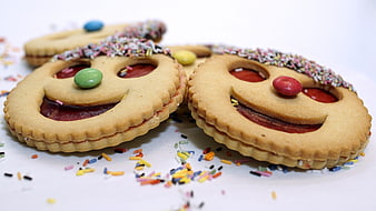 Cute Smiley Face Sandwich Cookies With Sprinkles And Candy Eyes