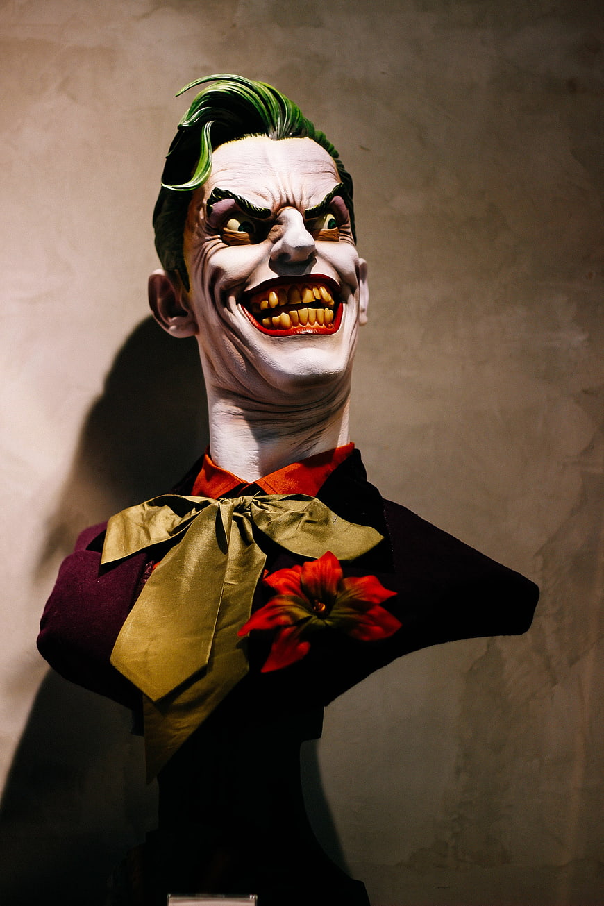 Joker Bust Sculpture With Green Hair And Purple Suit