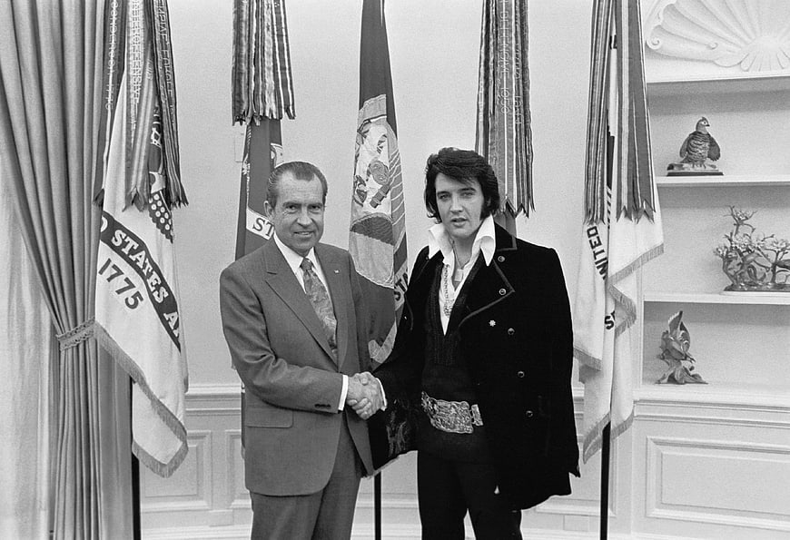 Elvis Presley and Richard Nixon Handshake in Oval Office