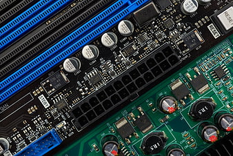 Close-up of Computer Motherboard Circuit Board Components