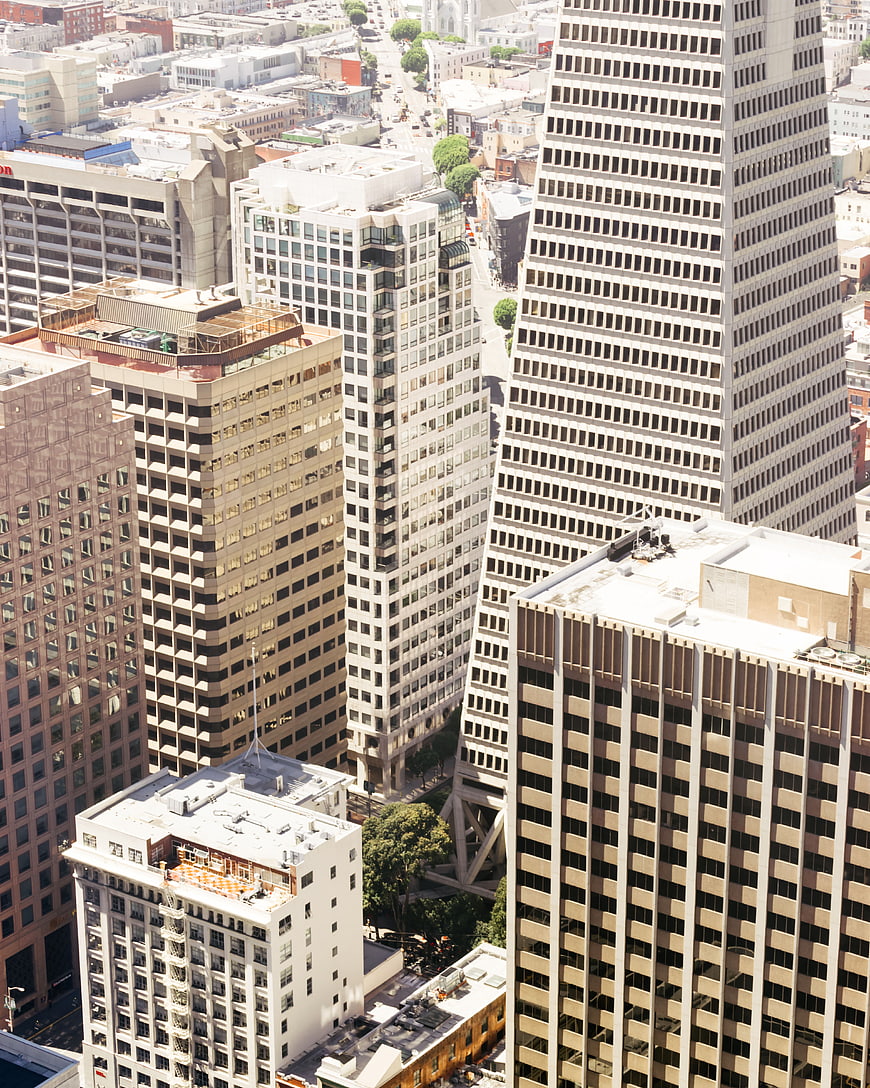 High Angle View of Downtown Skyscrapers and Urban Architecture