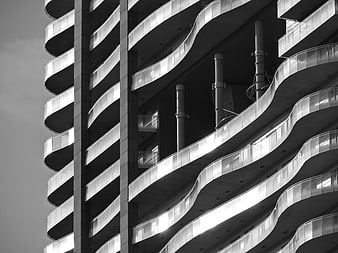 Black and White Modern Wavy Architecture Building