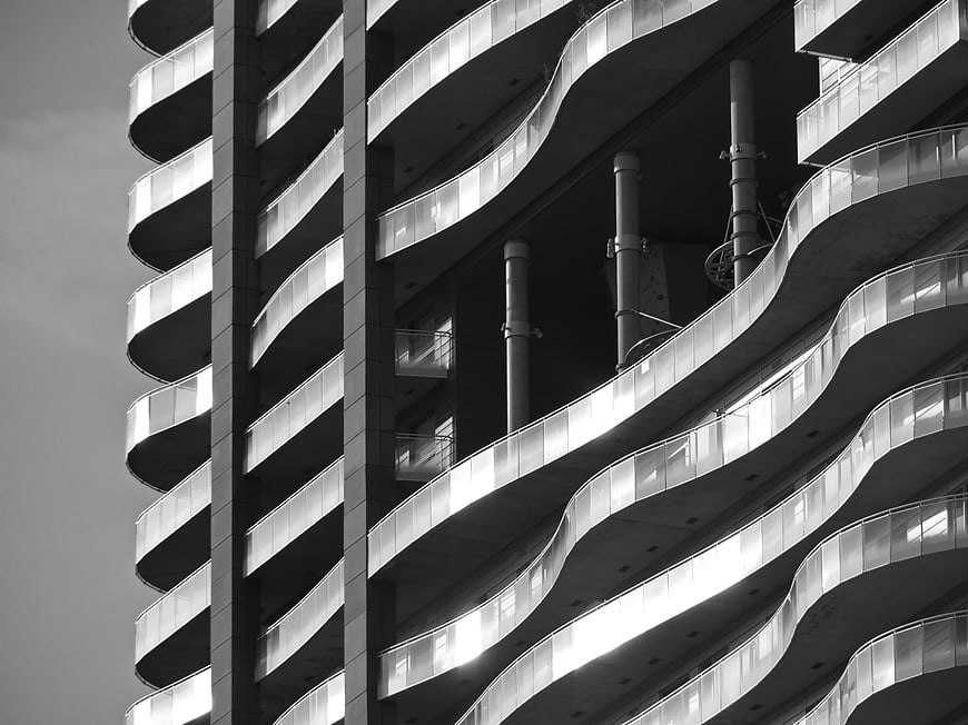 Black and White Modern Wavy Architecture Building