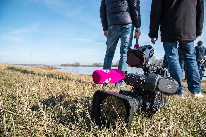 Professional Sony Video Camera Setup In Outdoor Grass Field