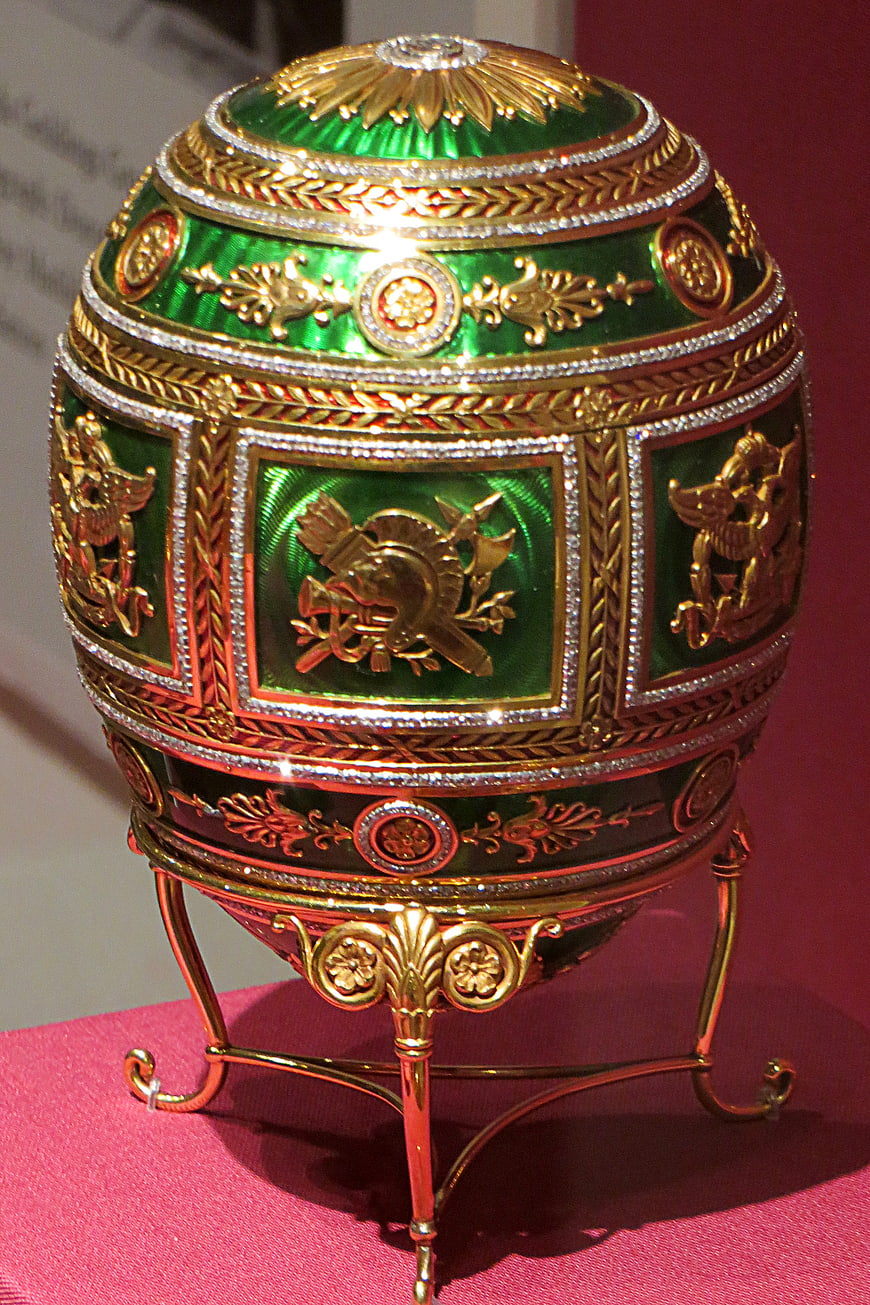 Green Faberge Egg with Gold and Diamond Details