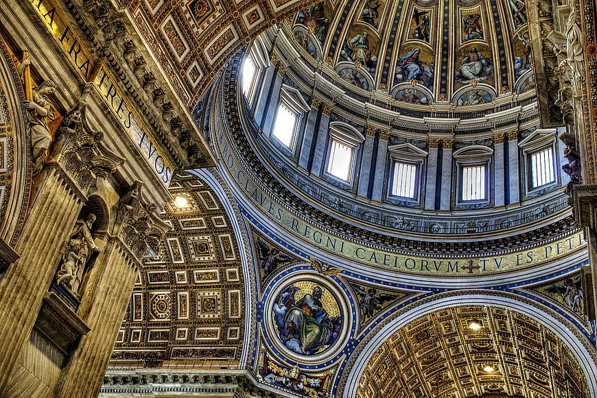 Worm's eye view of St. Peter's Basilica dome interior