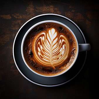 Top View of Coffee Cup with Intricate Latte Art