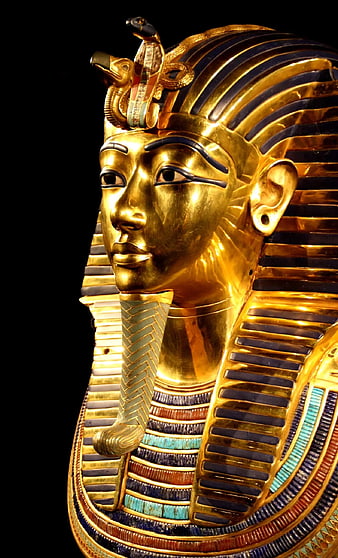 Close-up of Golden Tutankhamun Mask with Black Background