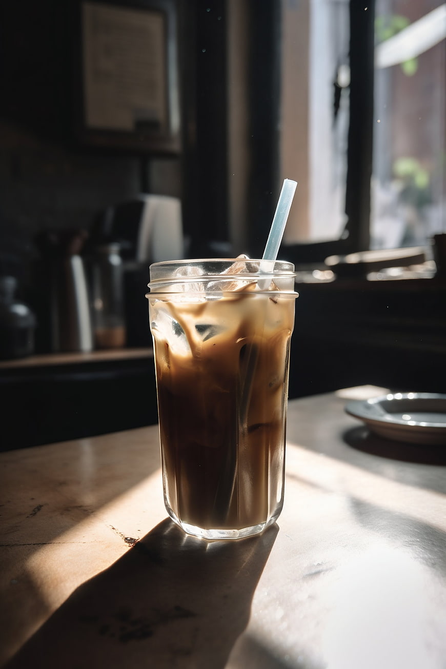Iced Coffee in Glass with Sunlight