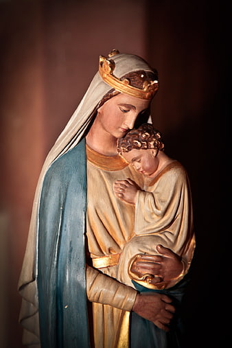 Close-up of Madonna and Child Religious Statue