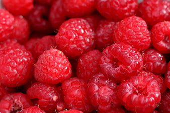 Close-up of fresh red raspberries with detailed texture