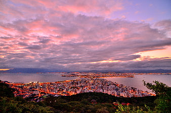 Vibrant Sunset Skyline of Penha Island in Florianópolis