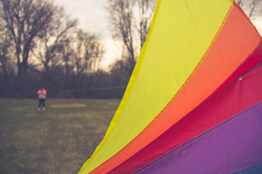 Colorful Kite Flying in Park with Blurred Background