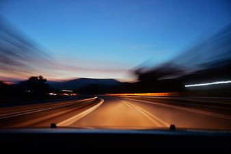Long Exposure Highway Drive at Dusk with Light Trails