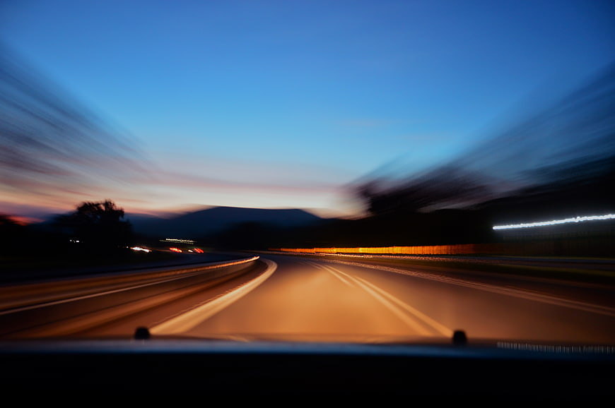Long Exposure Highway Drive at Dusk with Light Trails