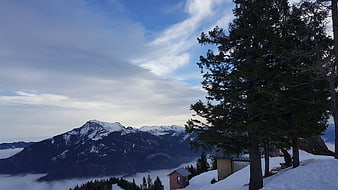 Snowy Mountain Cabin with Sea of Clouds