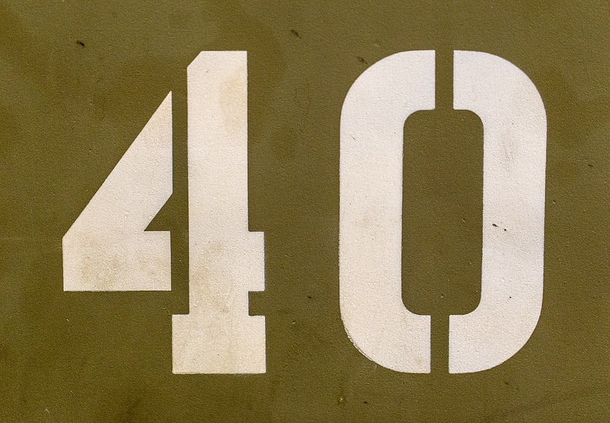 Vintage Stenciled Number 40 on Olive Green Metal Surface